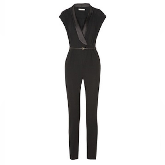 Halston Heritage Satin Trimmed Black Tuxedo Jumpsuit size 4 $495 - Picture 3 of 15
